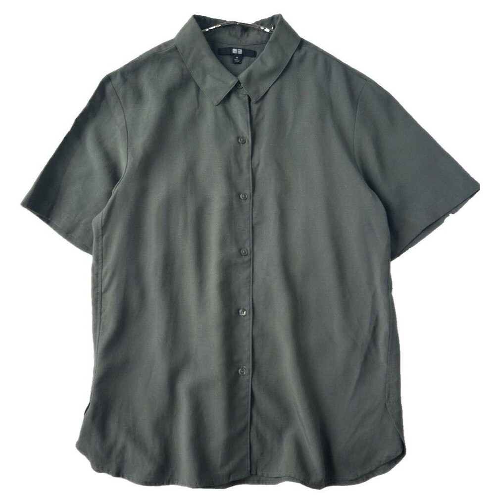 Uniqlo Shirt Women’s XS Olive Green Rayon Short Sleeve Button Up